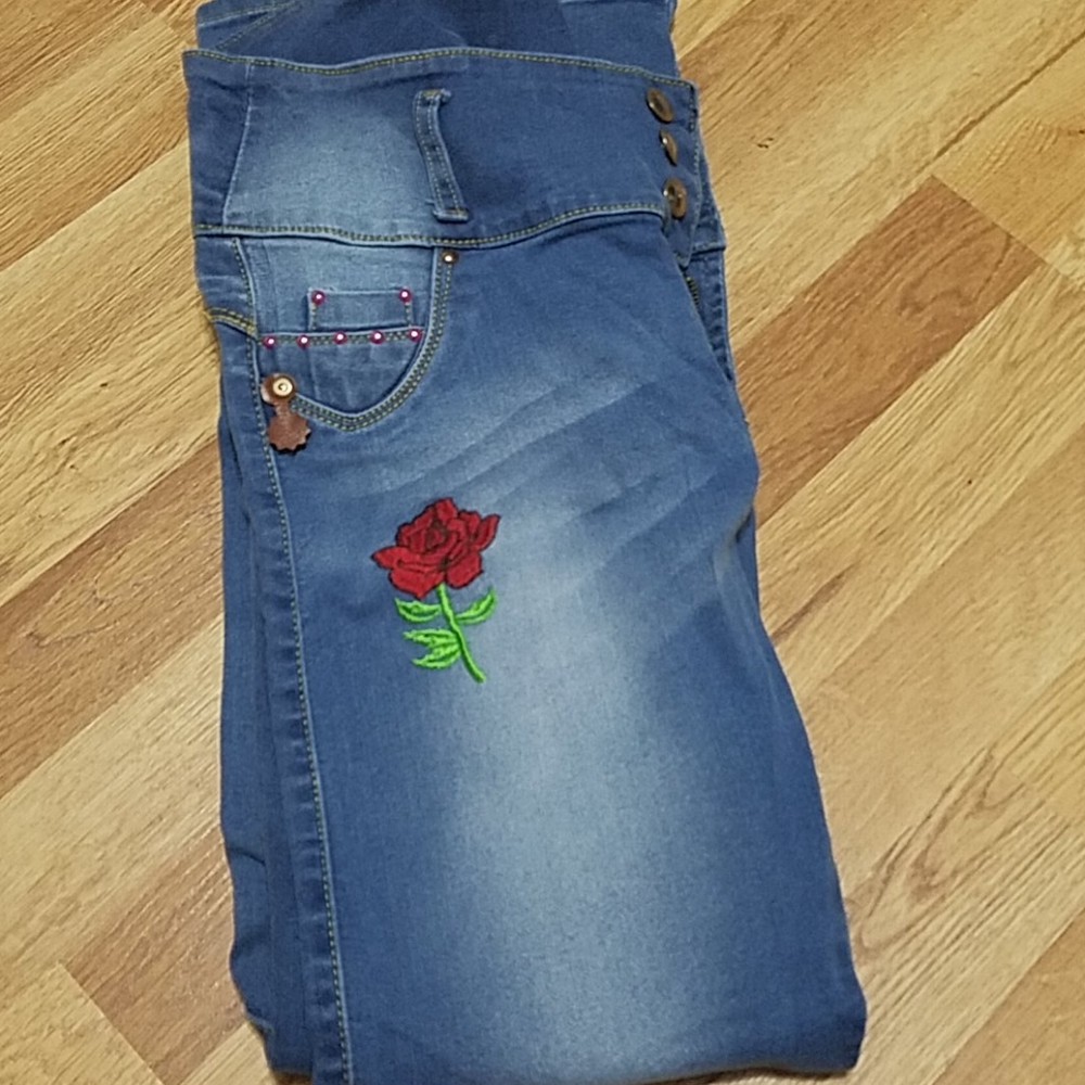 High waisted blue jeans